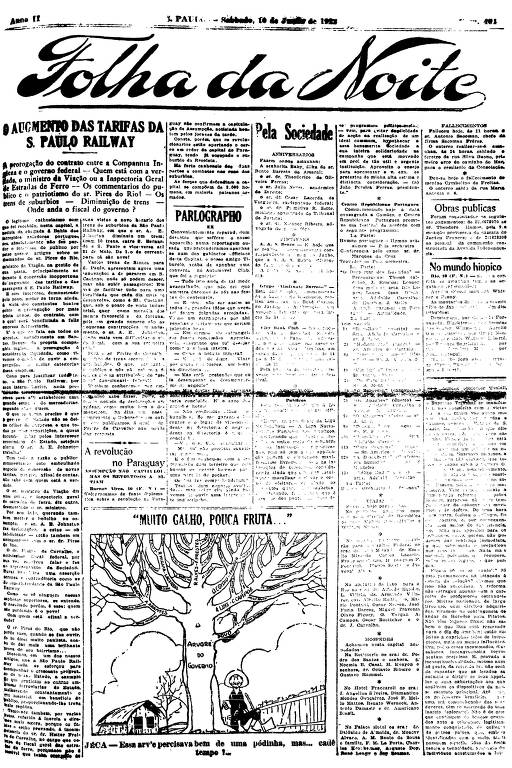 Primeira Página da Folha da Noite de 10 de junho de 1922