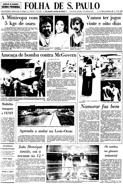 Primeira Página da Folha de 11 de junho de 1972