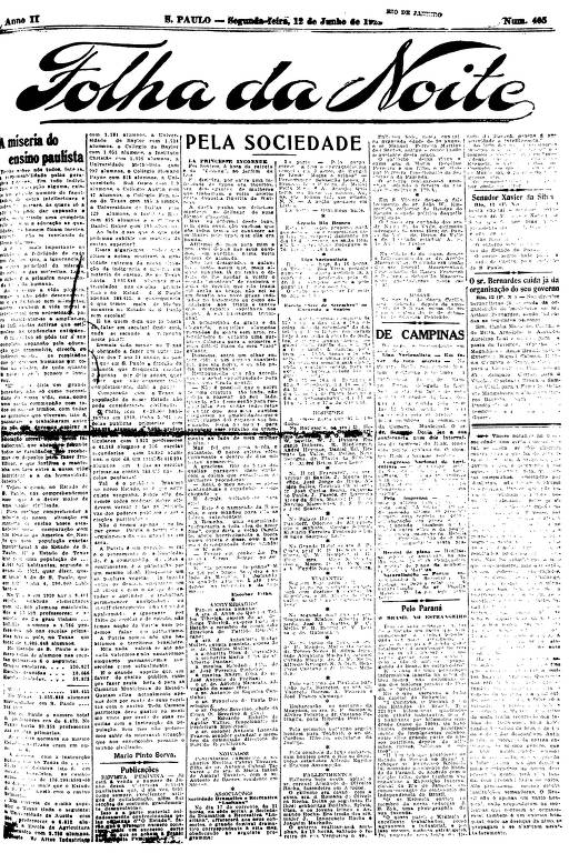 Primeira Página da Folha da Noite de 12 de junho 1922