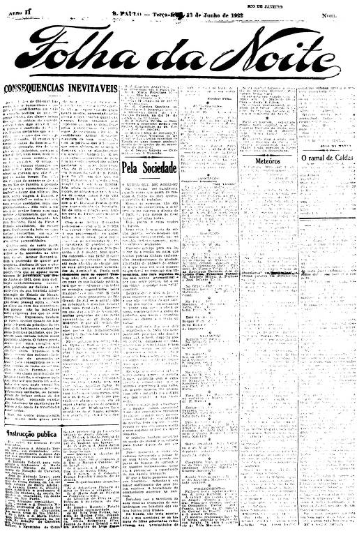 Primeira Página da Folha da Noite de 13 de junho de 1922