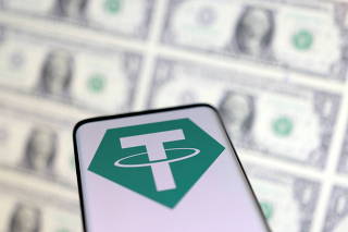 Illustration shows Tether logo and U.S. dollars