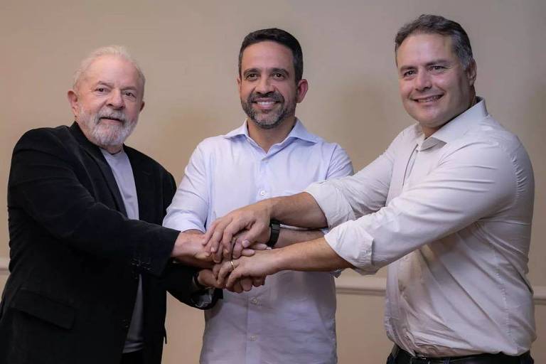 Deputado estadual Paulo Dantas (MDB), com o ex-presidente Lula (PT) e o ex-governador de Alagoas Renan Filho (MDB)
