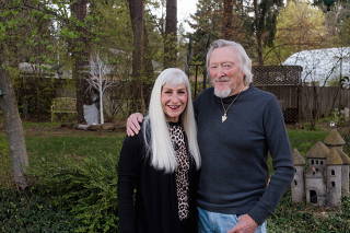Denise and Dwight Makinson in their backyard in Coeur dÕAlene, Idaho, on April 28, 2022. . (Margaret Albaugh/The New York Times)