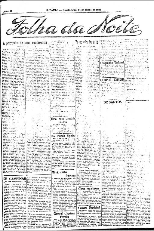 Primeira Página da Folha da Noite de 14 de junho de 1922