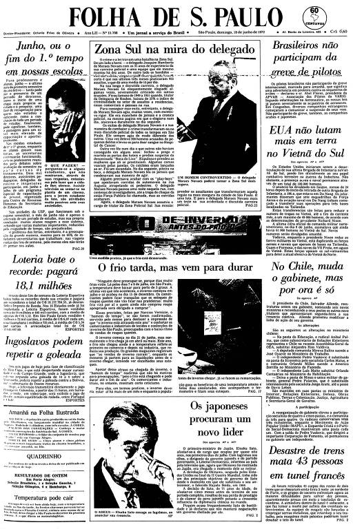 Primeira Página da Folha de 18 de junho de 1972