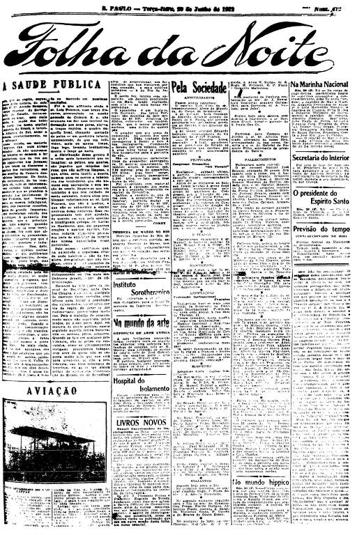 Primeira Página da Folha da Noite de 20 de junho de 1922