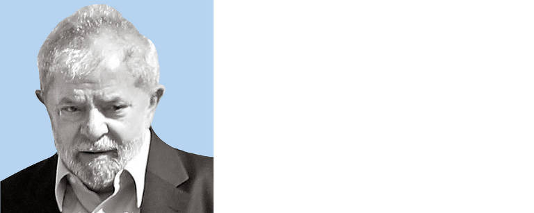 Foto de rosto P&B do ex-presidente Luiz Inácio Lula da Silva recortada com um fundo azul claro