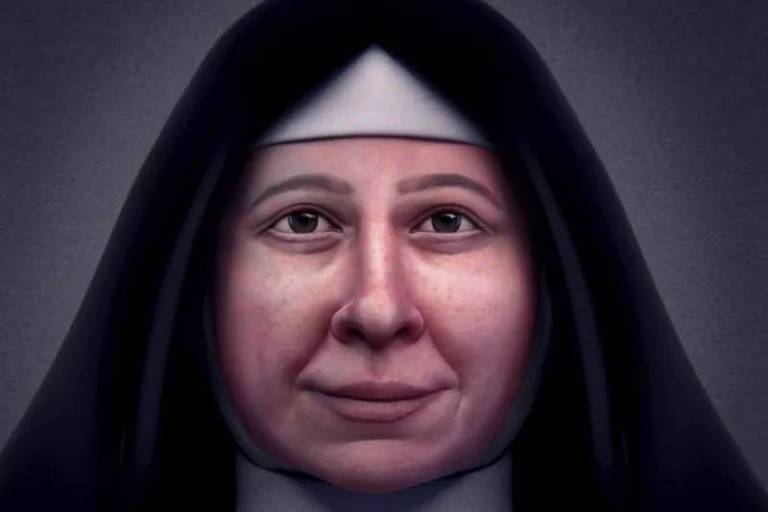 Ilustração do rosto de uma mulher com roupa de freira