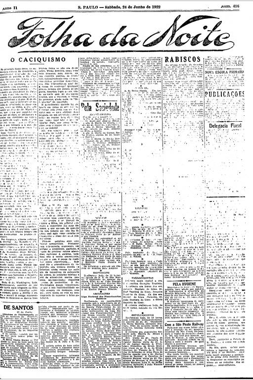 Primeira Página da Folha da Noite de 24 de junho de 1922