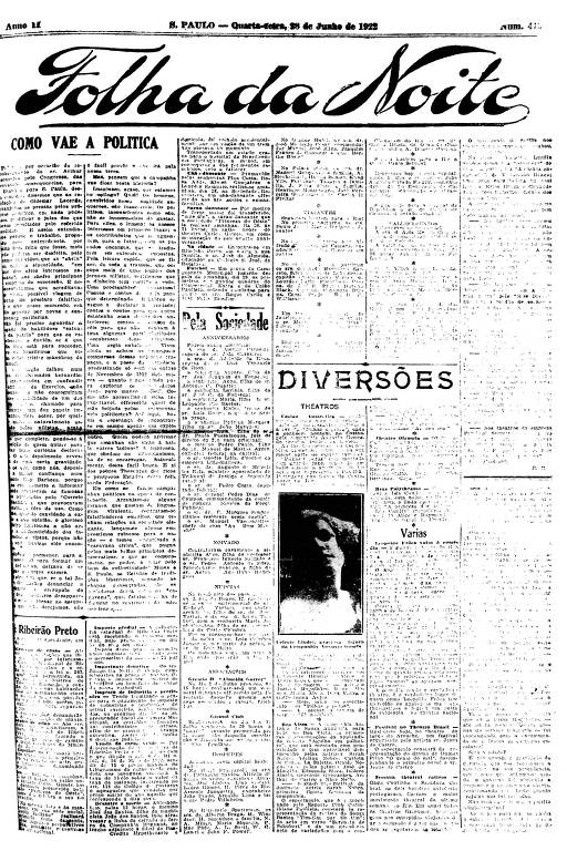 Primeira Página da Folha da Noite de 28 de junho de 1922