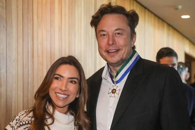 A apresentadora Patrícia Abravanel e o bilionário Elon Musk em evento no interior de São Paulo
