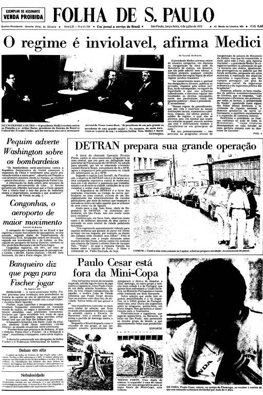 Primeira Página da Folha de 4 de julho de 1972