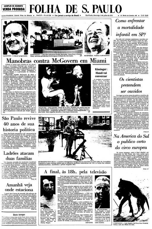 Primeira Página da Folha de 9 de julho de 1972