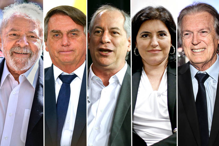 Na montagem, Lula, Jair Bolsonaro Bolsonaro, Ciro Gomes, Simone Tebet e Luciano Bivar 