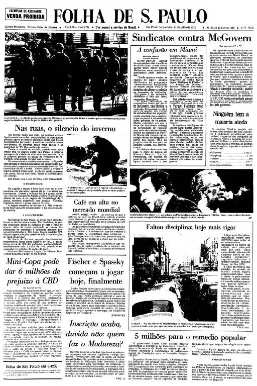 Primeira Página da Folha de 11 de julho de 1972