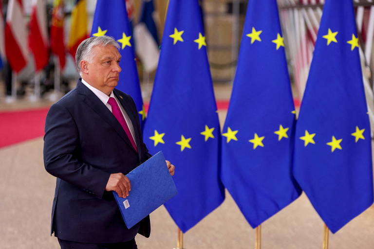 O premiê da Hungria, Viktor Orbán, antes de reunião com líderes da UE em Bruxelas, na Bélgica