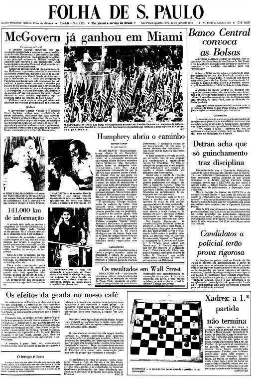 Primeira Página da Folha de 12 de julho de 1972