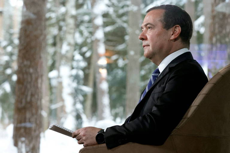 O vice-presidente do Conselho de Segurança da Rússia, Dmitri Medvedev, durante entrevista em Moscou