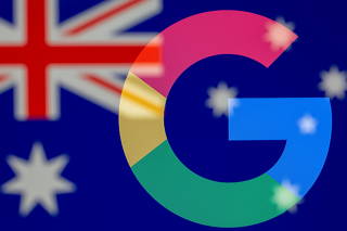 FILE PHOTO: Google logo and Australian flag are displayed in this illustration