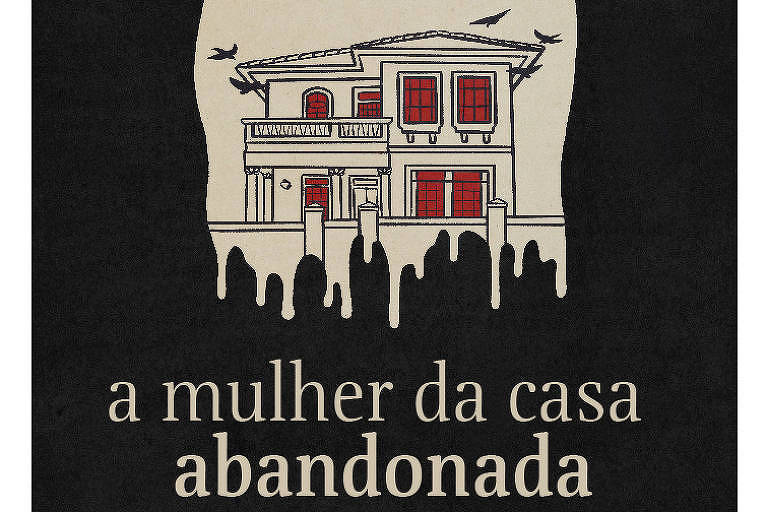 A capa do podcast tem o desenho de um casarão, em branco e preto. A imagem escorre até o nome do programa: A Mulher da Casa Abandonada