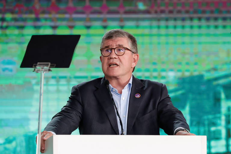 Presidente do Conselho de Administração da Cosan e da Rumo, o empresário Rubens Ometto Silveira Mello discursa na inauguração da Norte-Sul