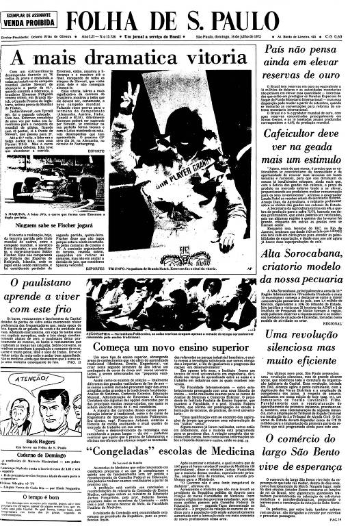Primeira Página da Folha de 16 de julho de 1972