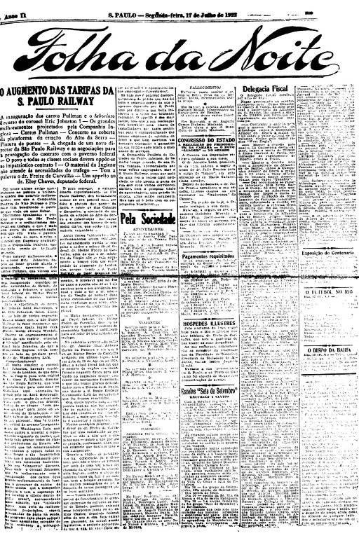 Primeira Página da Folha da Noite de 17 de julho de 1922