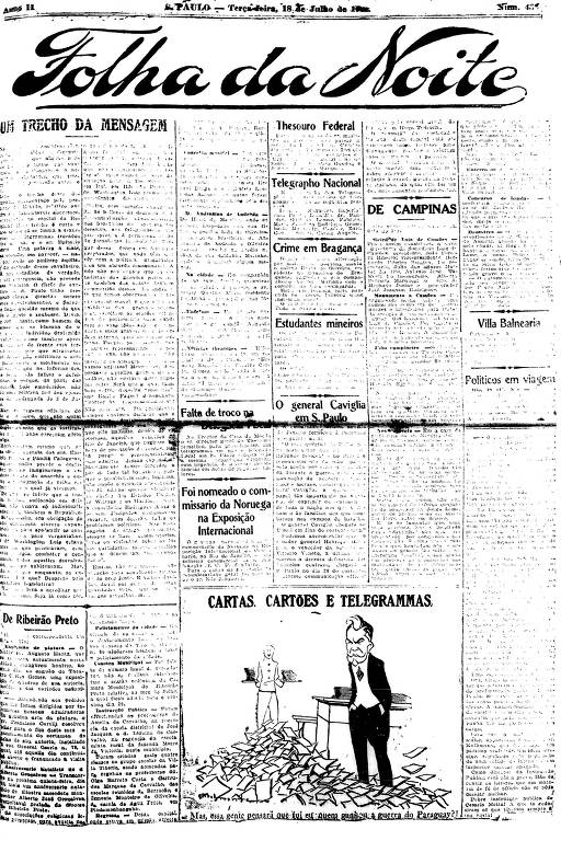 Primeira Página da Folha da Noite de 18 de julho de 1922
