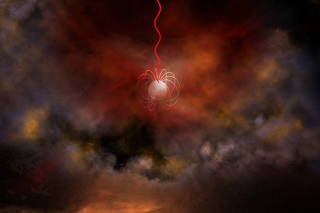Artist's conception of a neutron star with an ultra-strong magnetic field, called a magnetar