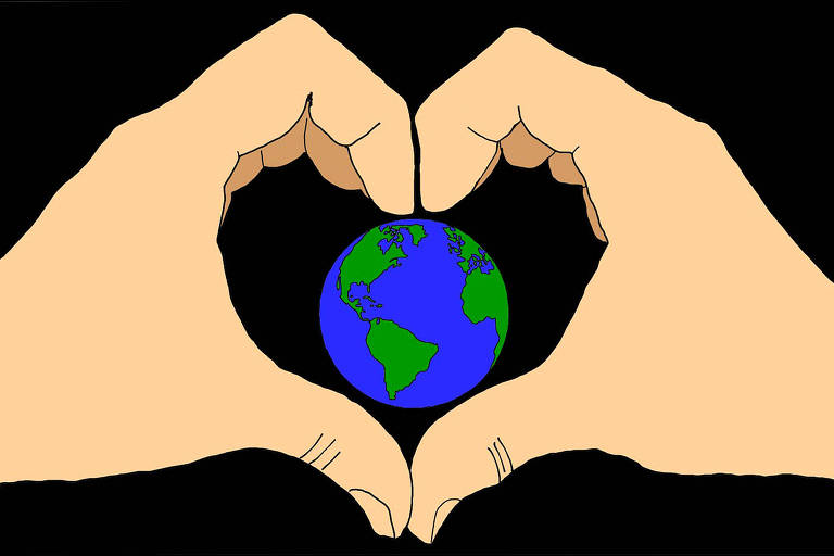A ilustração de Annette Schwartsman, publicada na Folha de São Paulo no dia 12 de junho de 2022, mostra um par de mãos semifechadas, uma diante da outra, que formam, com os dedos, um coração; no meio deste coração, em segundo plano, se vê o planeta Terra.