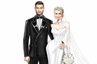 A design of Britney Spears in a custom Versace gown for her wedding. (Versace via The New York Times)