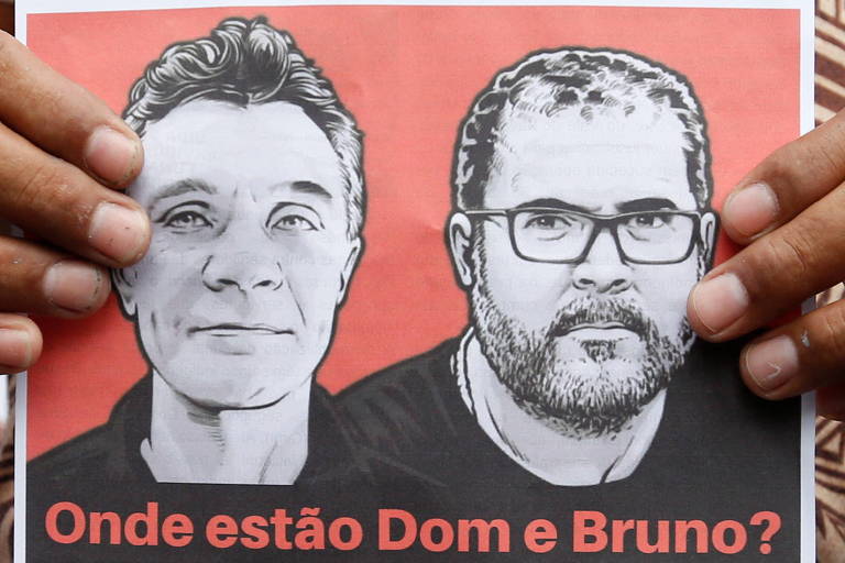 Cartaz com a inscrição: Onde estão Dom e Bruno?