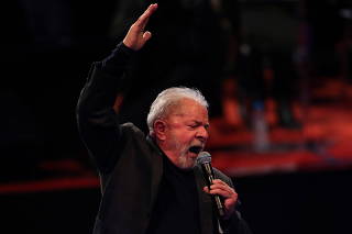 Brazil's former President Luiz Inacio Lula da Silva speaks during an event with members of political parties and social movements in Porto Alegre