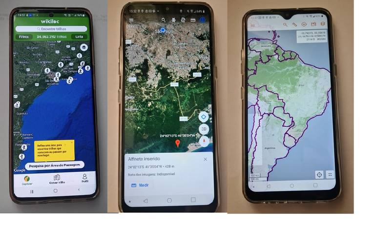 Aplicativos usados em trilha: Wikiloc, Google Earth e Caltopo