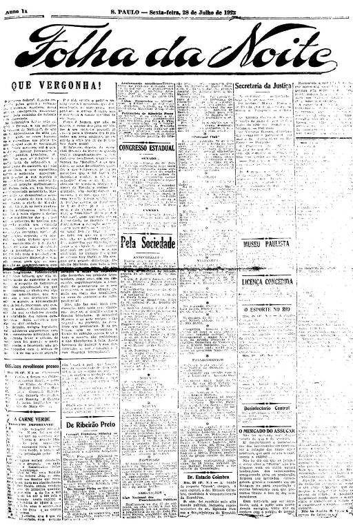 Primeira Página da Folha da Noite de 28 de julho de 1922