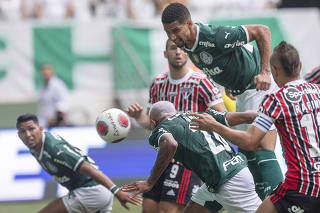 Final do Campeonato Paulista de Futebol 2022 entre Palmeiras e Sao Paulo no Allianz Parque. Danilo cabeceia e faz gos do Palmeiras