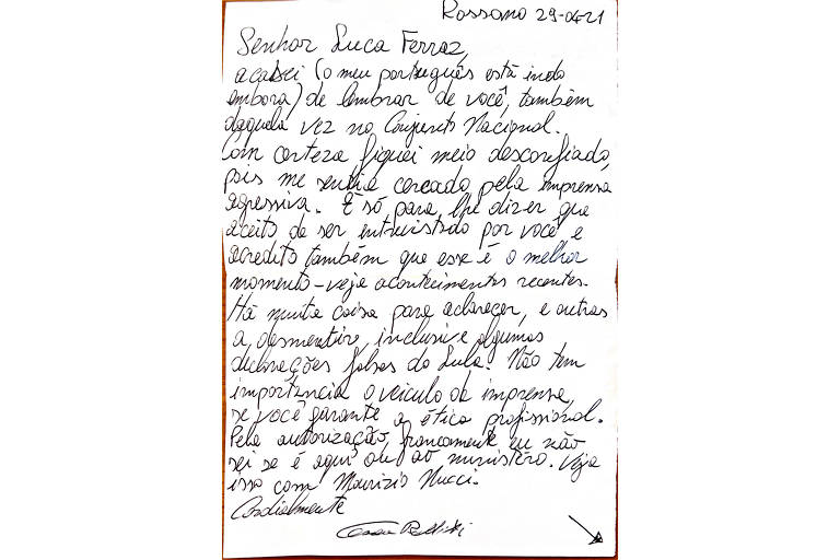 Carta de Cesare Battisti ao repórter Lucas Ferraz
