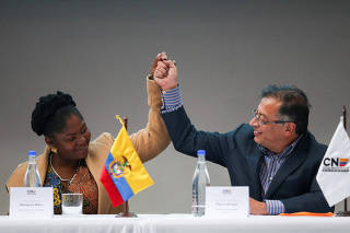 Colombia's President-elect and Vice President-elect receive their credentials from Colombia's National Electoral Council, in Bogota
