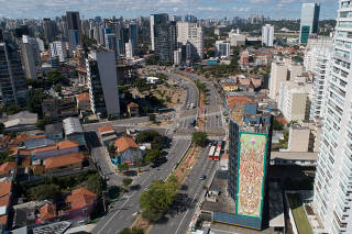 An aerial view of empty Faria Lima avenue on the first day of lockdown imposed by state government because of the coronavirus disease (COVID-19) outbreak in Sao Paulo