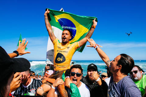 SAQUAREMA, RIO DE JANEIRO, BRAZIL - JUNE 28: Filipe Toledo of Brazil after surfing in the Final at the Oi Rio Pro on June 28, 2022 at Saquarema, Rio de Janeiro, Brazil. (Photo by Thiago Diz/World Surf League) ORG XMIT: 775756806
