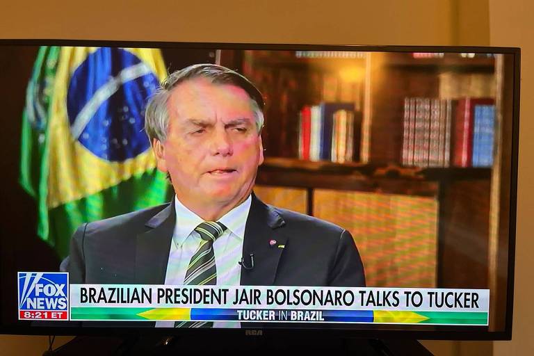 O presidente Jair Bolsonaro, durante entrevista à Fox News