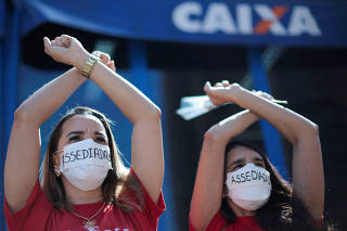 Protest against the president of the Caixa Economica Federal bank, Pedro Guimaraes after allegations of sexual harassment
