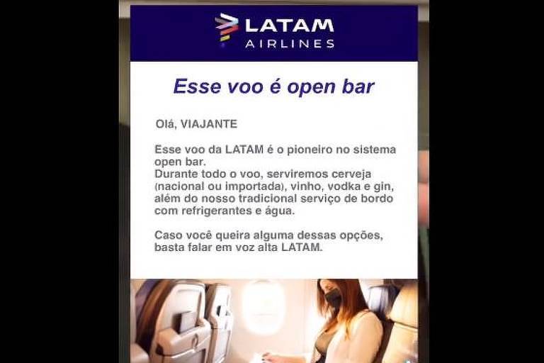 Pegadinha de open bar em voo da Latam