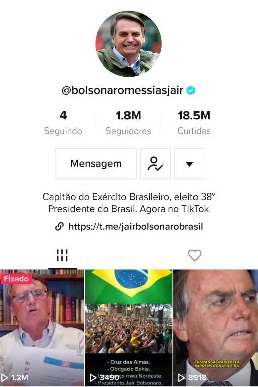  Perfil oficial de Bolsonaro no TikTok