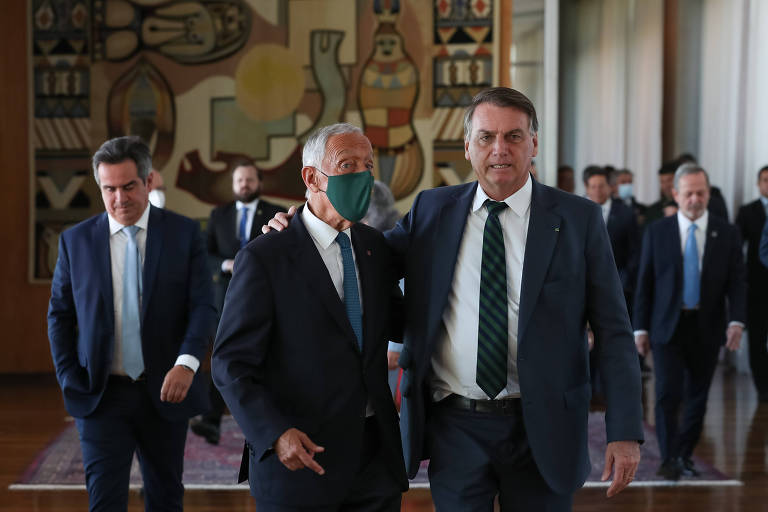 O presidente de Portugal, Marcelo Rebelo de Sousa, e o líder brasileiro, Jair Bolsonaro, em Brasília