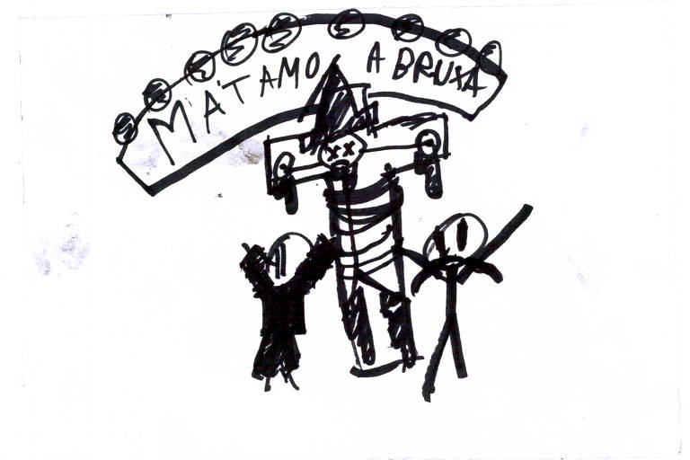 Ilustração em nanquim sobre papel de Tom Larson, 9, aluno do Ateliescola Acaia
