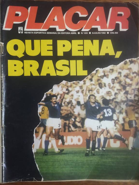 Capa da edição da revista Placar de 9 de julho de 1982, que relata a eliminação do Brasil para a Itália na Copa da Espanha