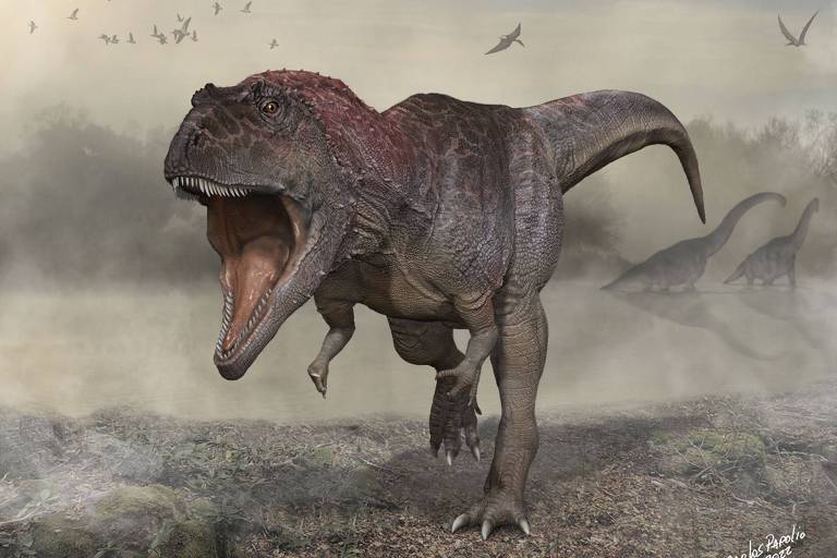 Ilustração de nova espécie de dinossauro carnívoro gigante