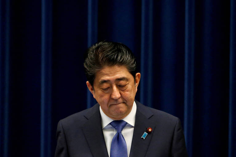 O ex-premiê do Japão Shinzo Abe durante entrevista coletiva em Tóquio