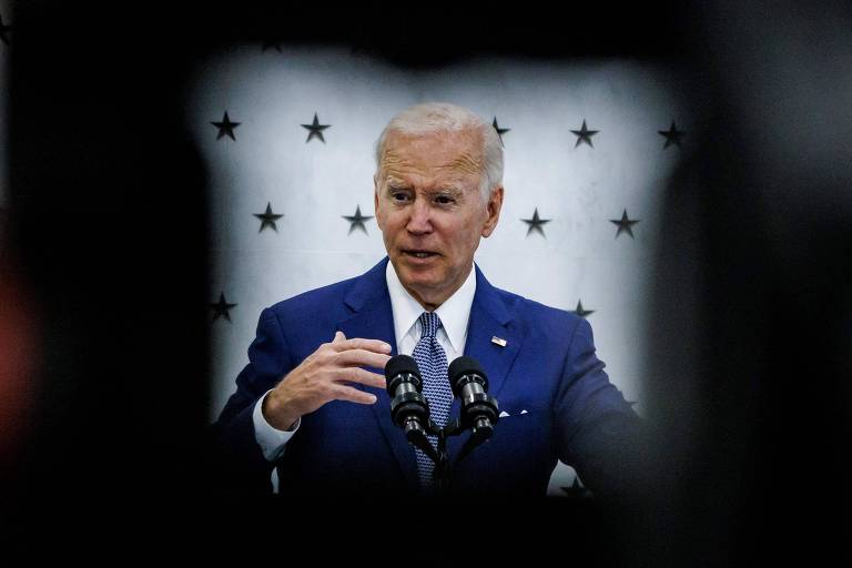 O presidente Joe Biden discursa na sede da CIA, em Langley, no estado da Virgínia